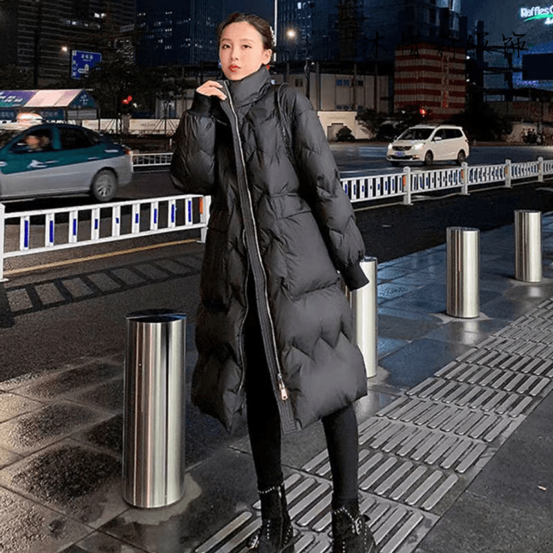 2023冬季新款羽绒棉服女中长款宽松大码加厚立领棉袄韩版纯色外套