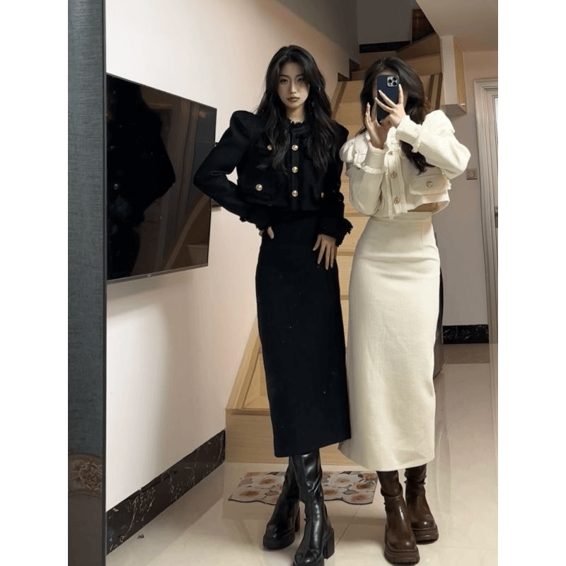 秋季新款时尚套装女小香风气质宝藏衣橱西装外套女显瘦开叉长裙子