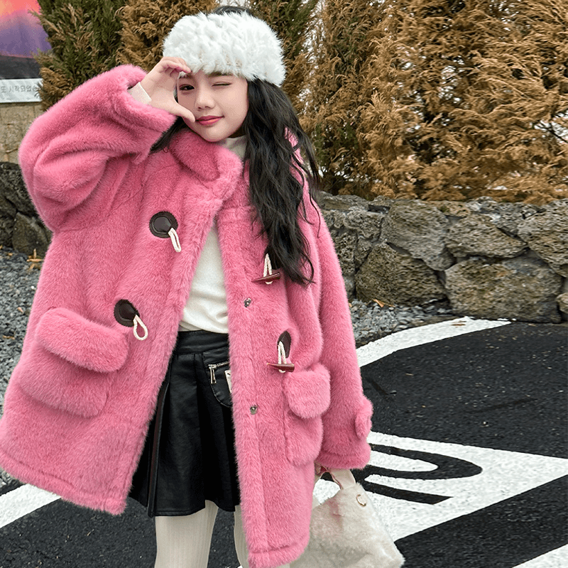 女童外套2024冬季新款大童加厚中长款大衣儿童毛毛衣T3549007539