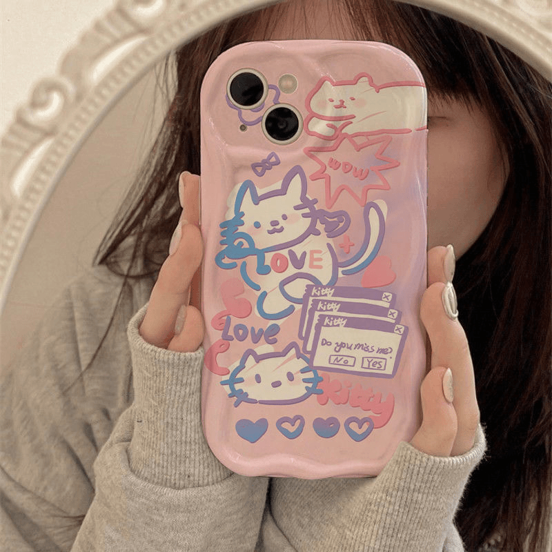 q涂鸦猫咪苹果15手机壳iPhone14防摔保护软壳适用华为vivo小米opp