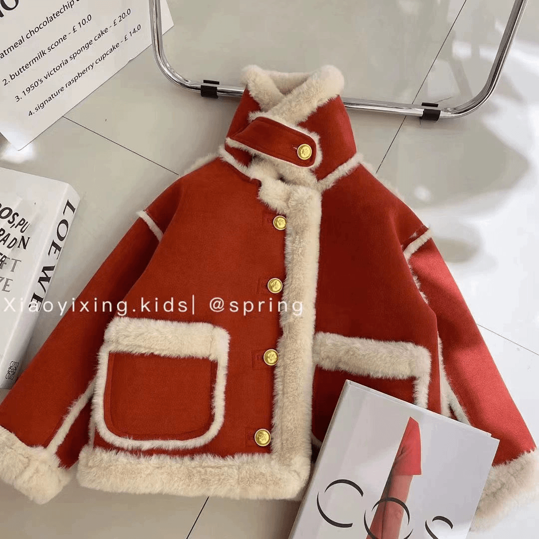 女童皮毛一体外套2023冬季新款儿童加绒加厚洋气宝宝冬季加厚上衣