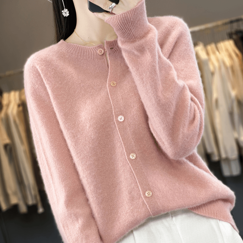 一线成衣圆领金银丝开衫女 纯色针织毛衣百搭打底衫NJRG861-65