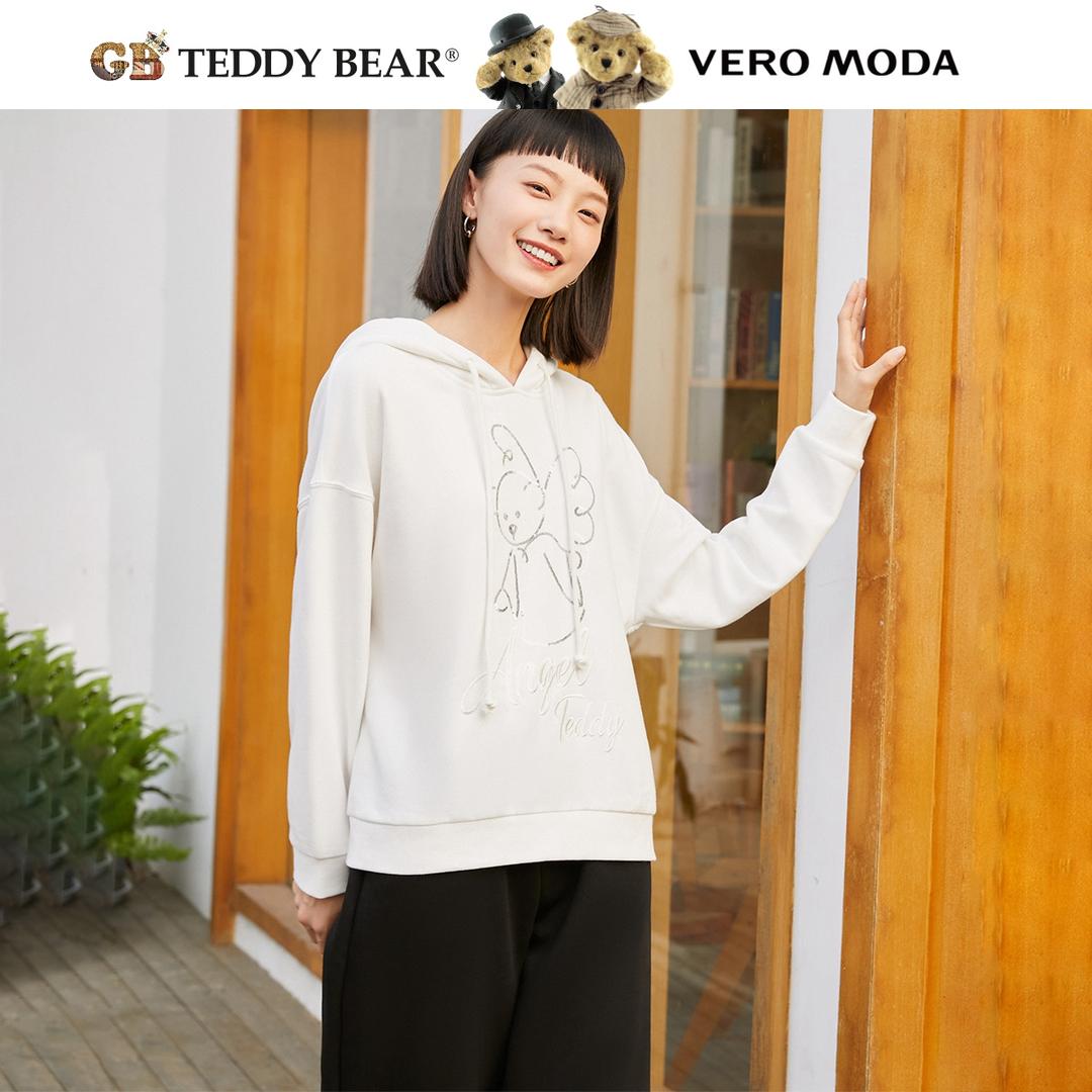 Vero Moda泰迪熊联名秋冬新款亮片刺绣连帽卫衣女|321433023