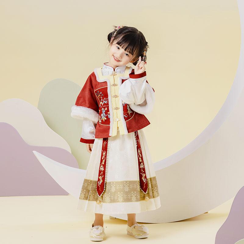 西子问汉服女童【月红】玉楼春联名款周岁拜年服冬季儿童改良套装